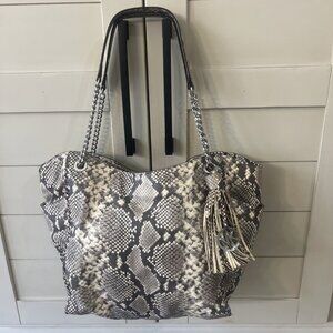 Michael Kors Gray Embossed Snakeskin Tote Handbag Purse Matching Wallet